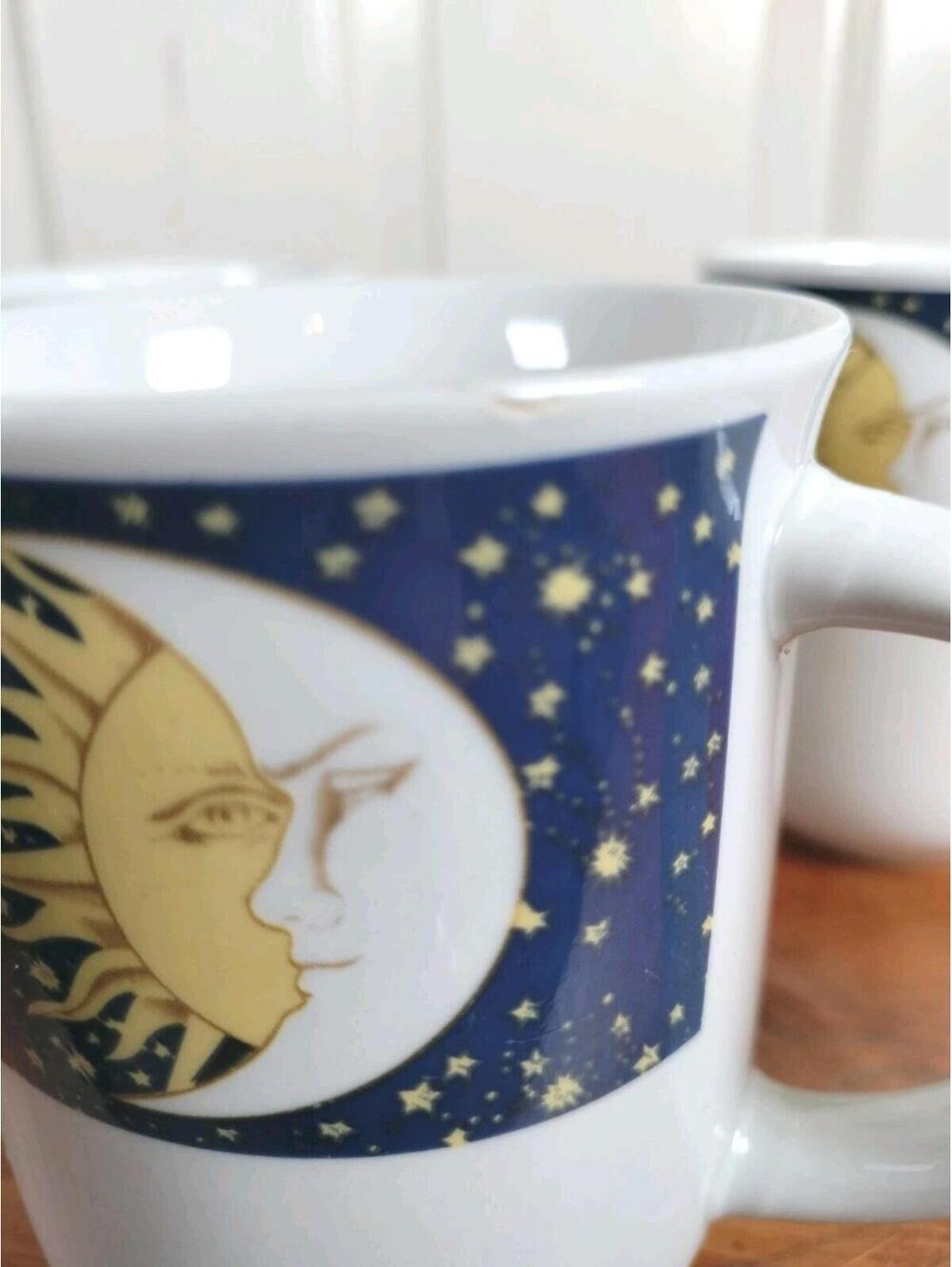 Vtg Oneida Galaxy Sun Moon Stars Stoneware Mugs Set of 5 Celestial Whimsigoth - Picture 7 of 12